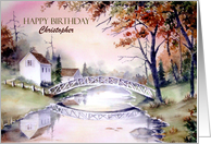 Customize Any Name on Birthday Arched Bridge Landscape Painting card