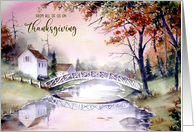 From All of Us on Thanksgiving Arched Bridge Landscape Painting card