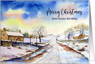 From Across the Miles on Christmas Winterly Lane Watercolor Painting card