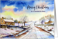 For Boss on Christmas Winterly Lane Watercolor Painting card
