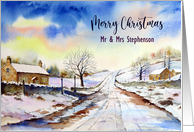 Customize Any Name on Christmas Winterly Lane Watercolor Painting card
