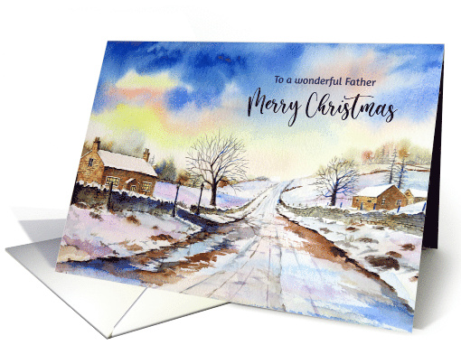 For Father on Christmas Wintery Lane Watercolor Painting card
