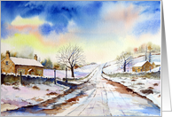Blank Note Card Fine Art Wintery Lane Watercolor Landscape Painting card