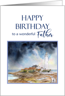 For Father on Birthday Whitley Bay St Mary’s Lighthouse Watercolor card