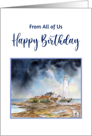 From All of Us on Birthday Whitley Bay St Mary’s Lighthouse Watercolor card