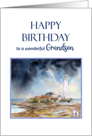 For Grandson on Birthday Whitley Bay St Mary’s Lighthouse Painting card
