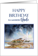 For Uncle on Birthday Whitley Bay St Mary’s Lighthouse Painting card