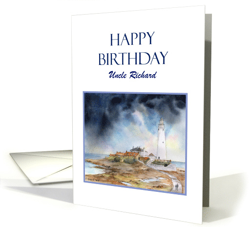 For Uncle on Birthday Whitley Bay St Mary's Lighthouse Painting card