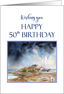 For 50th Birthday Whitley Bay St Mary’s Lighthouse Watercolor Painting card