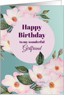 For Girlfriend on Birthday Watercolor Pink Roses Botanical Painting card