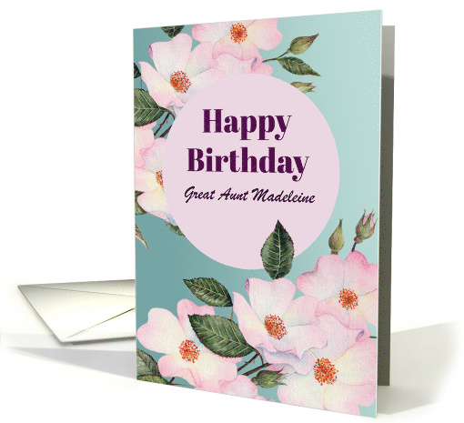 For Great Aunt on Birthday Watercolor Pink Roses... (1758704)