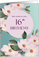 For 16th Birthday Watercolor Pink Roses Botanical Flower Painting card