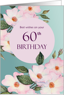 For 60th Birthday Watercolor Pink Roses Botanical Flower Painting card