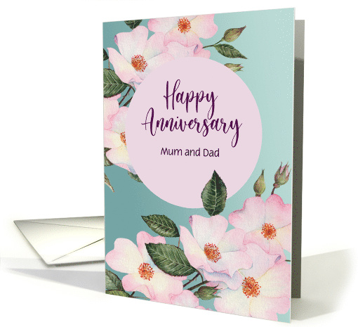 For Mum and Dad Happy Anniversary Watercolor Pink Roses Botanical card