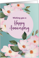 General Happy Wedding Anniversary Watercolor Pink Roses Botanical card