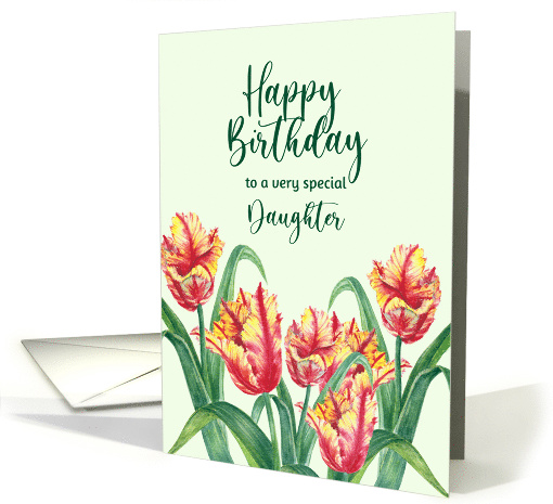 For Daughter on Birthday Watercolor Yellow Parrot Tulips Painting card