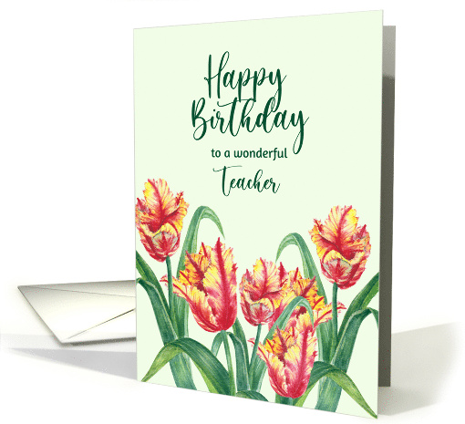 For Teacher on Birthday Watercolor Yellow Parrot Tulips... (1761414)