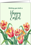 To Both of You on Easter Watercolor Yellow Parrot Tulips Painting card