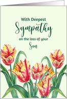 Sympathy on Loss of Son Watercolor Yellow Parrot Tulips Painting card