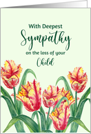 Sympathy on Loss of Child Watercolor Yellow Parrot Tulips Painting card