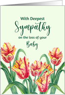 Sympathy on Loss of Baby Watercolor Yellow Parrot Tulips Painting card