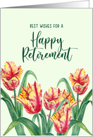 General Happy Retirement Watercolor Yellow Parrot Tulips Illustration card