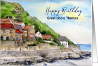 For Great Uncle on Birthday Runswick Bay Seascape Watercolor Painting card