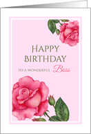 For Boss on Birthday Watercolor Pink Rose Floral Painting card