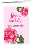 For Great Grandmother on Birthday Watercolor Pink Rose Illustration card