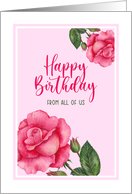 From All of Us on Birthday Watercolor Pink Rose Floral Illustration card