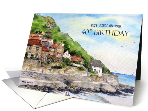 40th Birthday Wishes Runswick Bay England Watercolor Painting card