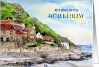 40th Birthday Wishes Runswick Bay England Watercolor Painting card