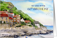 60th Birthday Wishes Runswick Bay England Watercolor Painting card