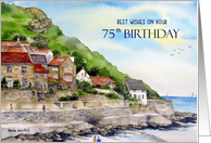 75th Birthday Wishes Runswick Bay England Watercolor Painting card