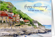 For A Couple on Anniversary Runswick Bay England Watercolor Painting card
