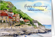 Customize Any Name on Wedding Anniversary Runswick Bay Watercolor card