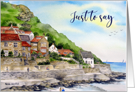 Just to Say Hello Runswick Bay England Watercolor Landscape Painting card