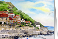Blank Inside Card Runswick Bay England Watercolor Landscape Painting card