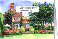 For Sister on Birthday The Manor House York Watercolor Painting card