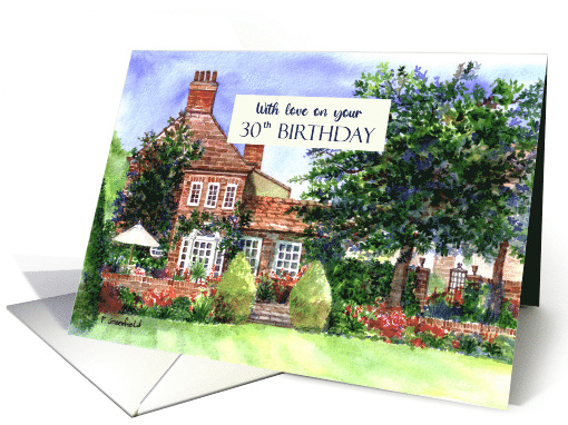 For 30th Birthday The Manor House York Garden Watercolor Painting card