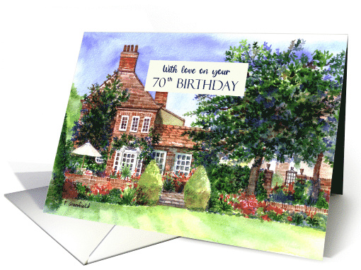 For 70th Birthday The Manor House York Garden Watercolor Painting card