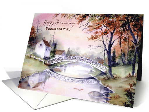 To Barbara and Philip on Anniversary Arched Bridge Maine Painting card