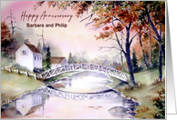 To Barbara and Philip on Anniversary Arched Bridge Maine Painting card