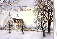 For Daughter on Christmas Winter in New England Watercolor Painting card