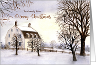 For Sister on Christmas Winter in New England Watercolor Painting card