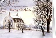 For Husband on Christmas Winter in New England Watercolor Painting card