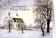 For Grandson on Christmas Winter in New England Watercolor Painting card