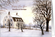 For Grandparents on New Year Winter in New England Watercolor Painting card
