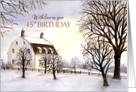 45th Birthday Winter in New England Landscape Watercolor Painting card