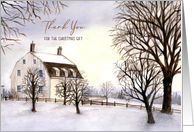 Thank You for Christmas Gift Winter in New England Watercolor Painting card